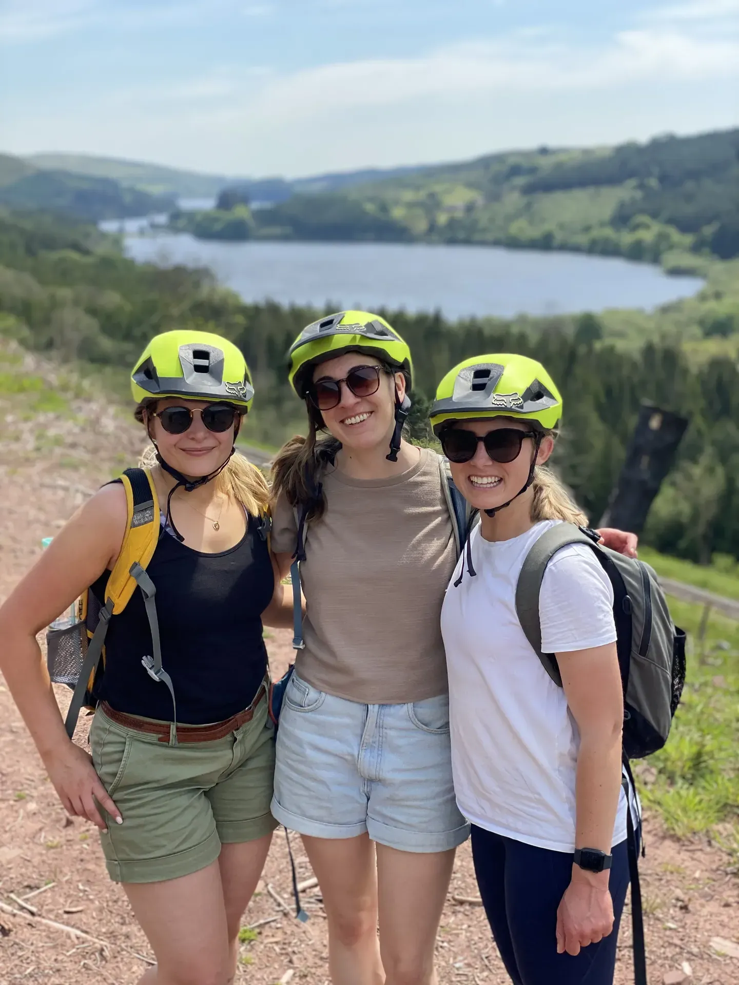 Womens mountain bike group ride through the forests of South Wales